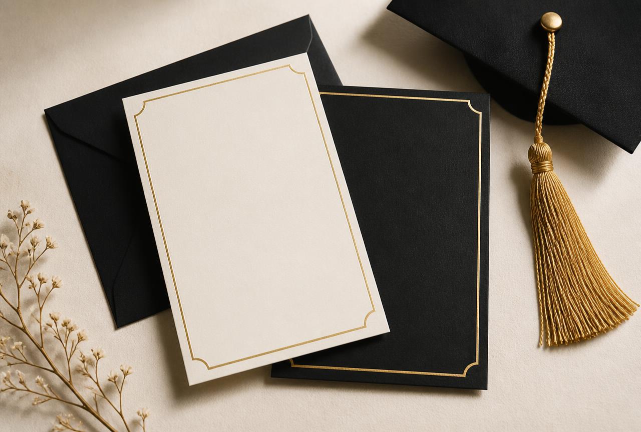 Tarjeta de grado elegante con borde dorado