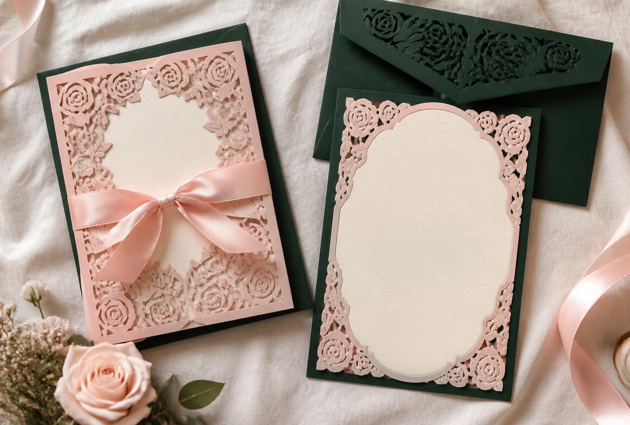Invitación de 15 años con troquel láser y cinta