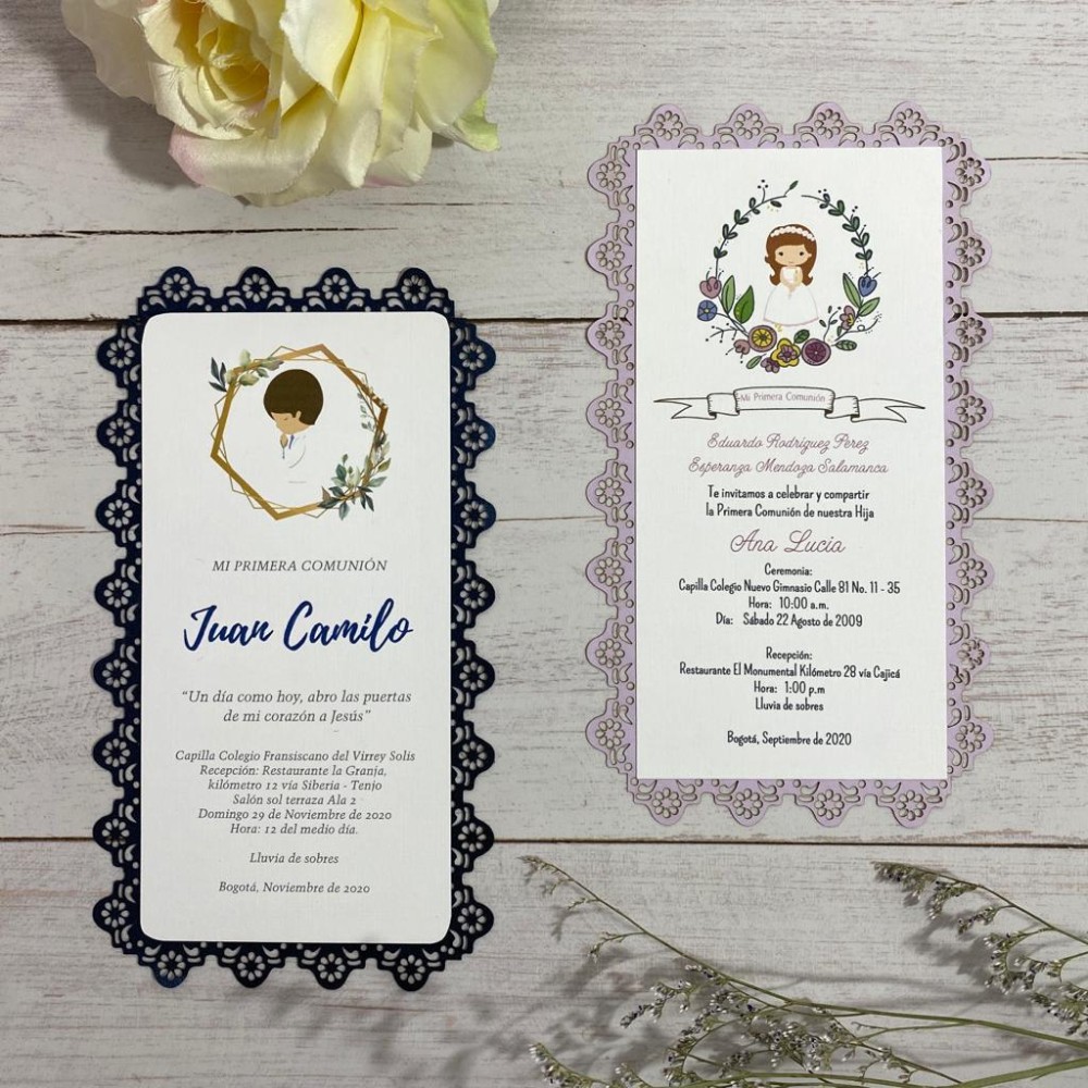 Invitaciones de primera comunión troqueladas para niño y niña